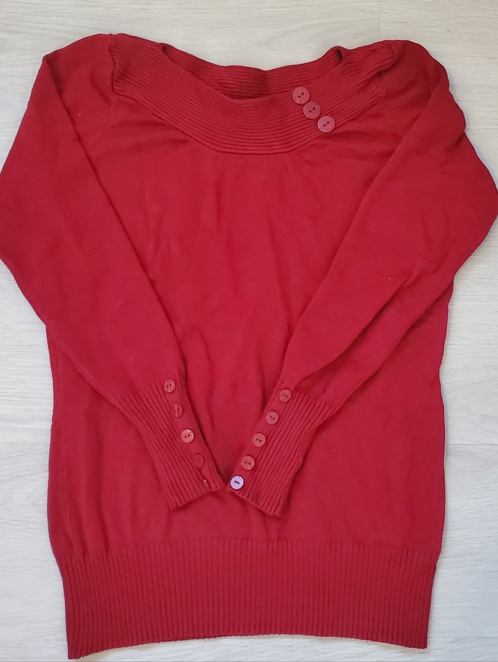 Cleo Red Boatneck Sweater with Button Accents